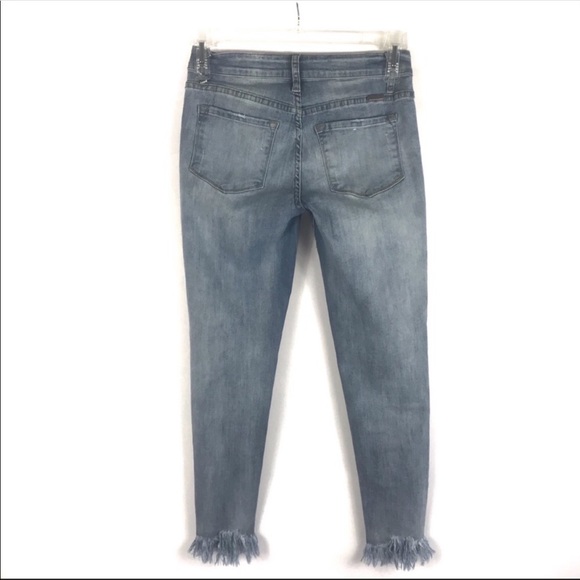 Kancan Distressed Skinny Jeans w/ Fringe Hems 25 - Picture 4 of 8